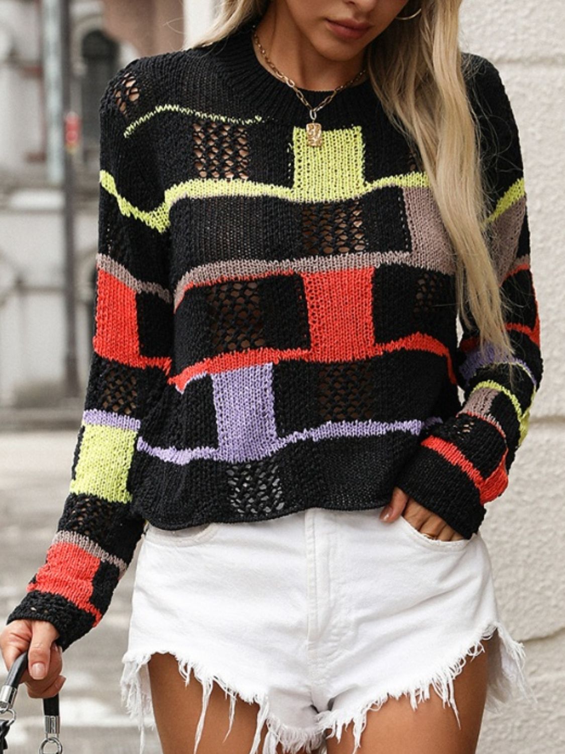 Color Block Round Neck Sweater