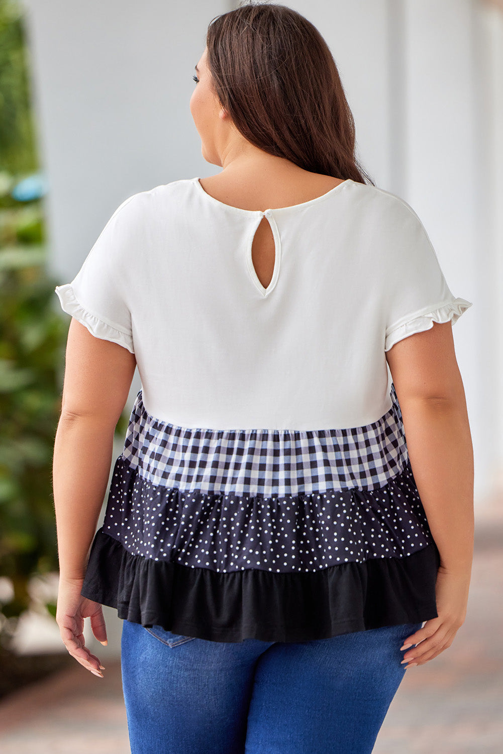 Plaid Dot Ruffled Babydoll Top