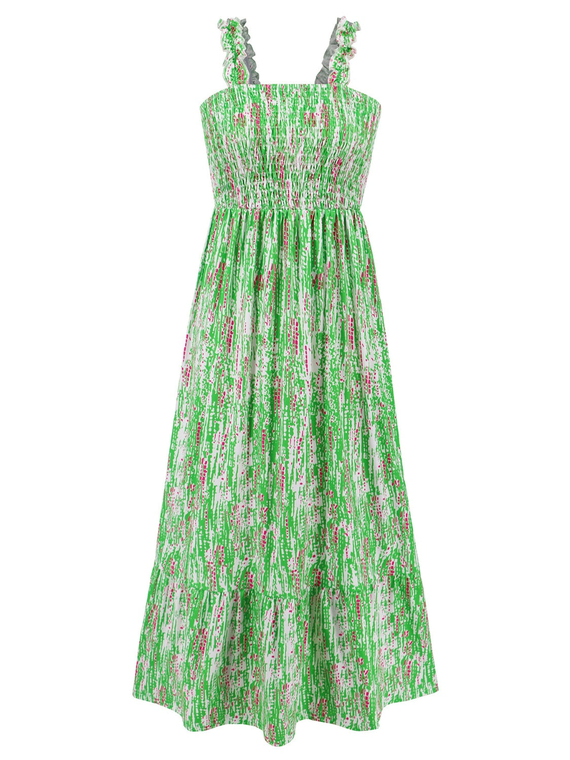 Smocked Printed Square Neck SummerDress