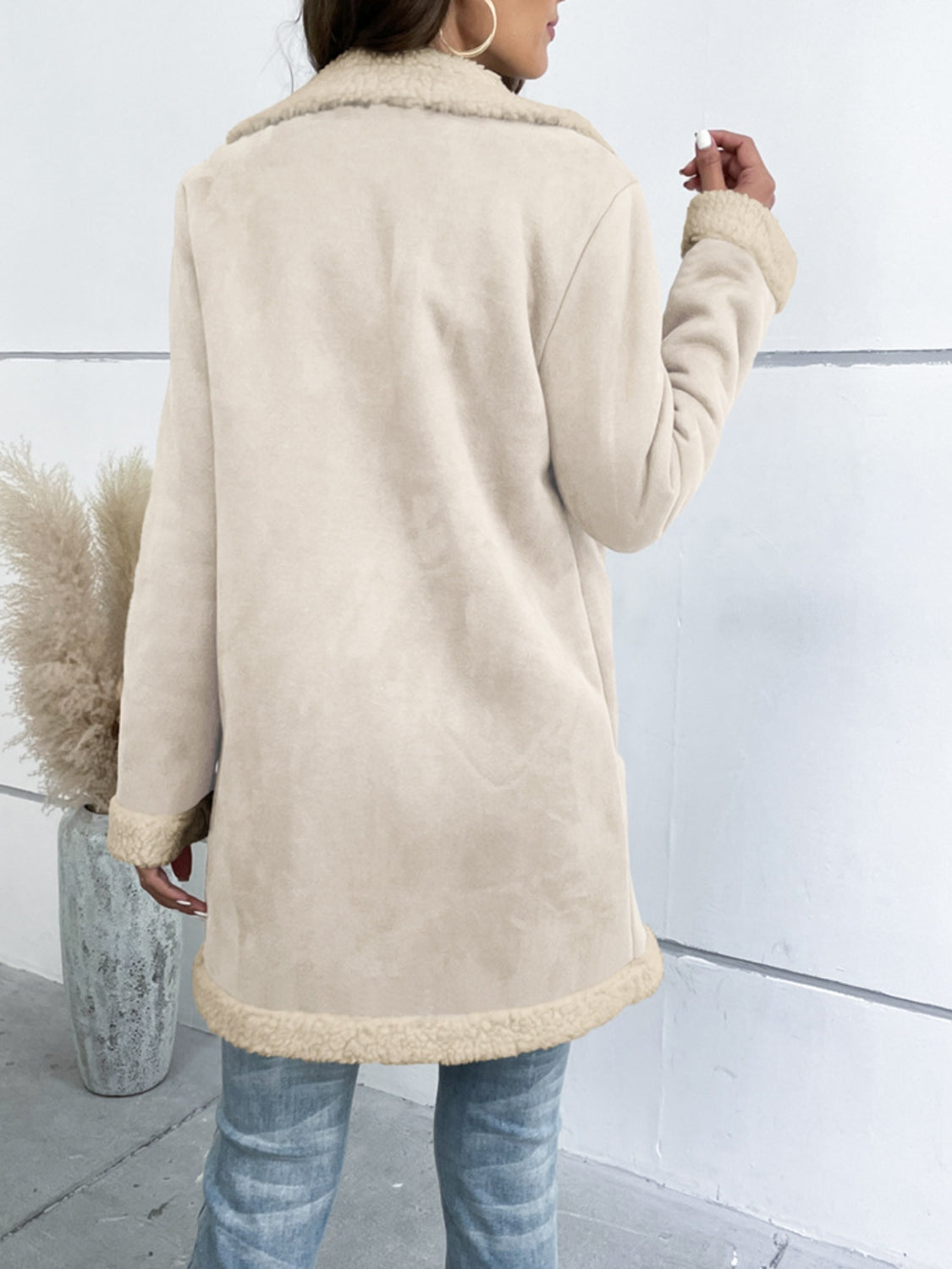 Button Up Lapel Collar Long Sleeve Coat