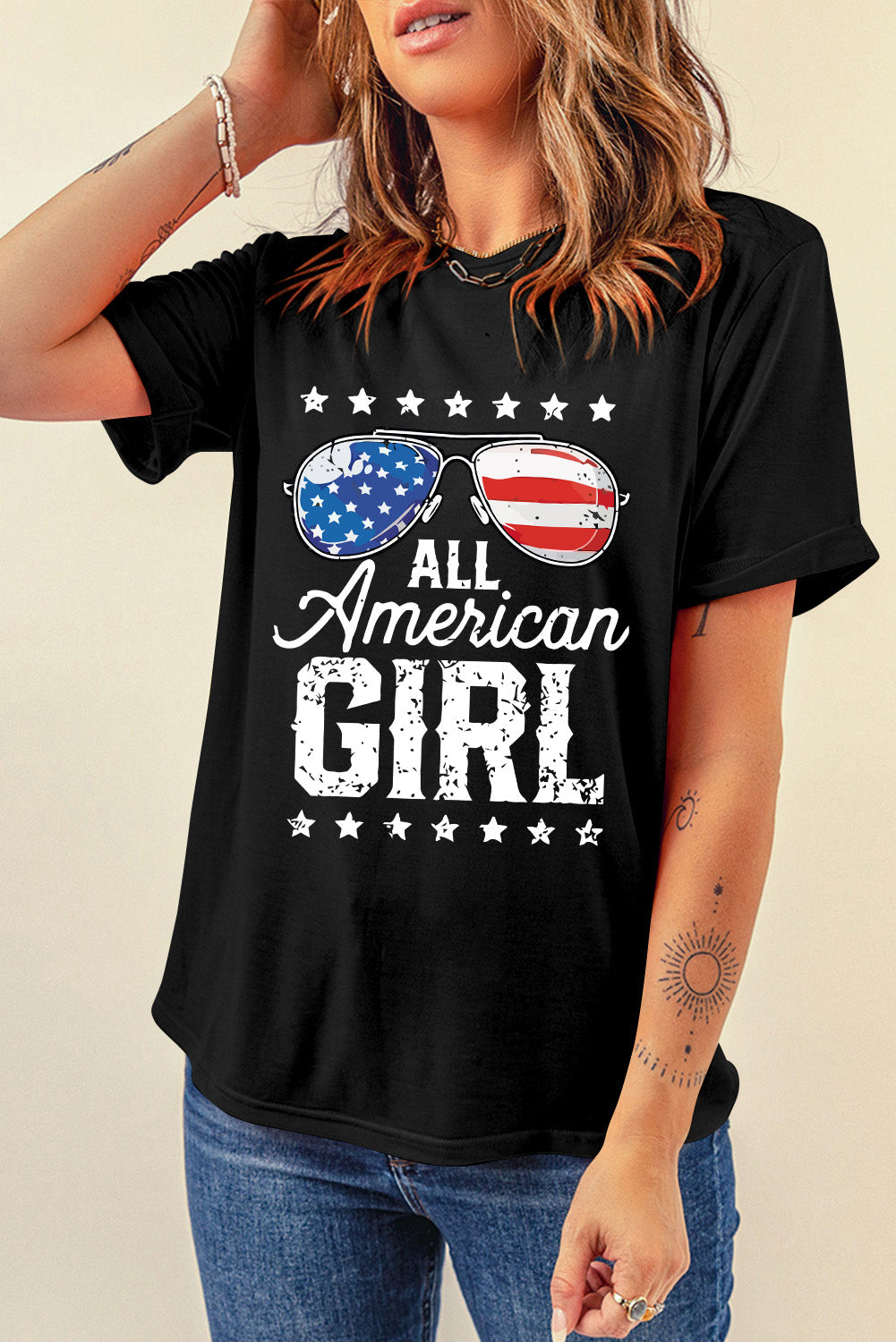 Black Stars and Stripes Graphic T Shirt