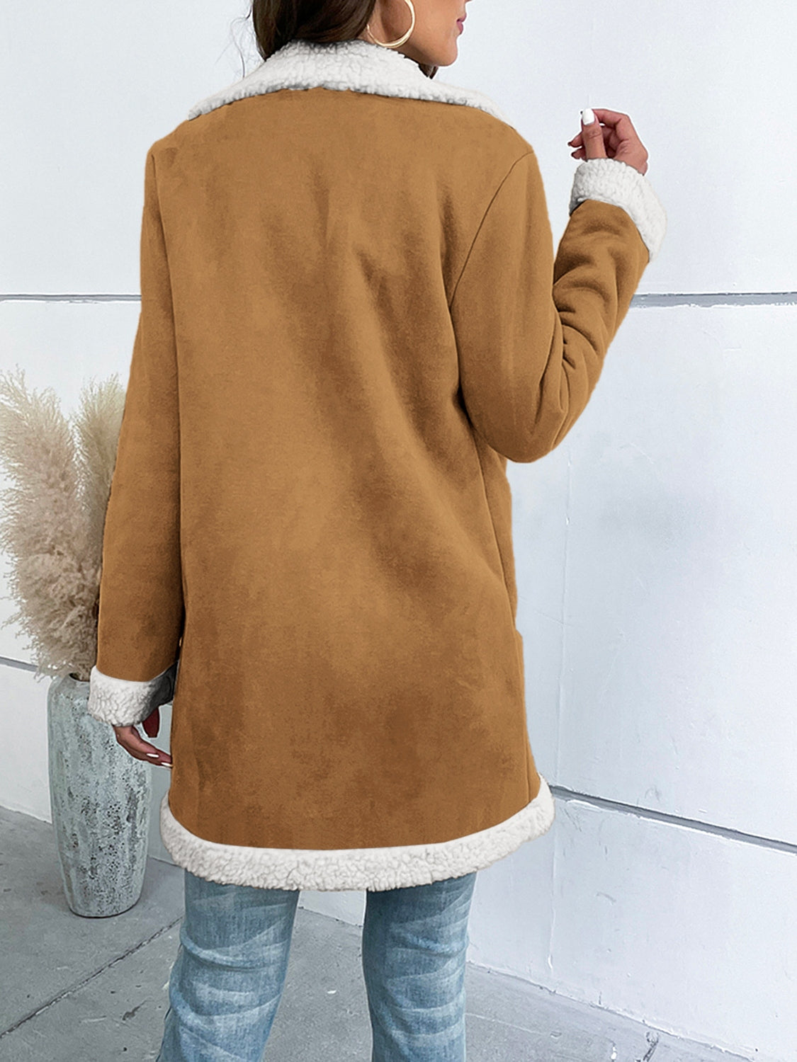 Button Up Lapel Collar Long Sleeve Coat