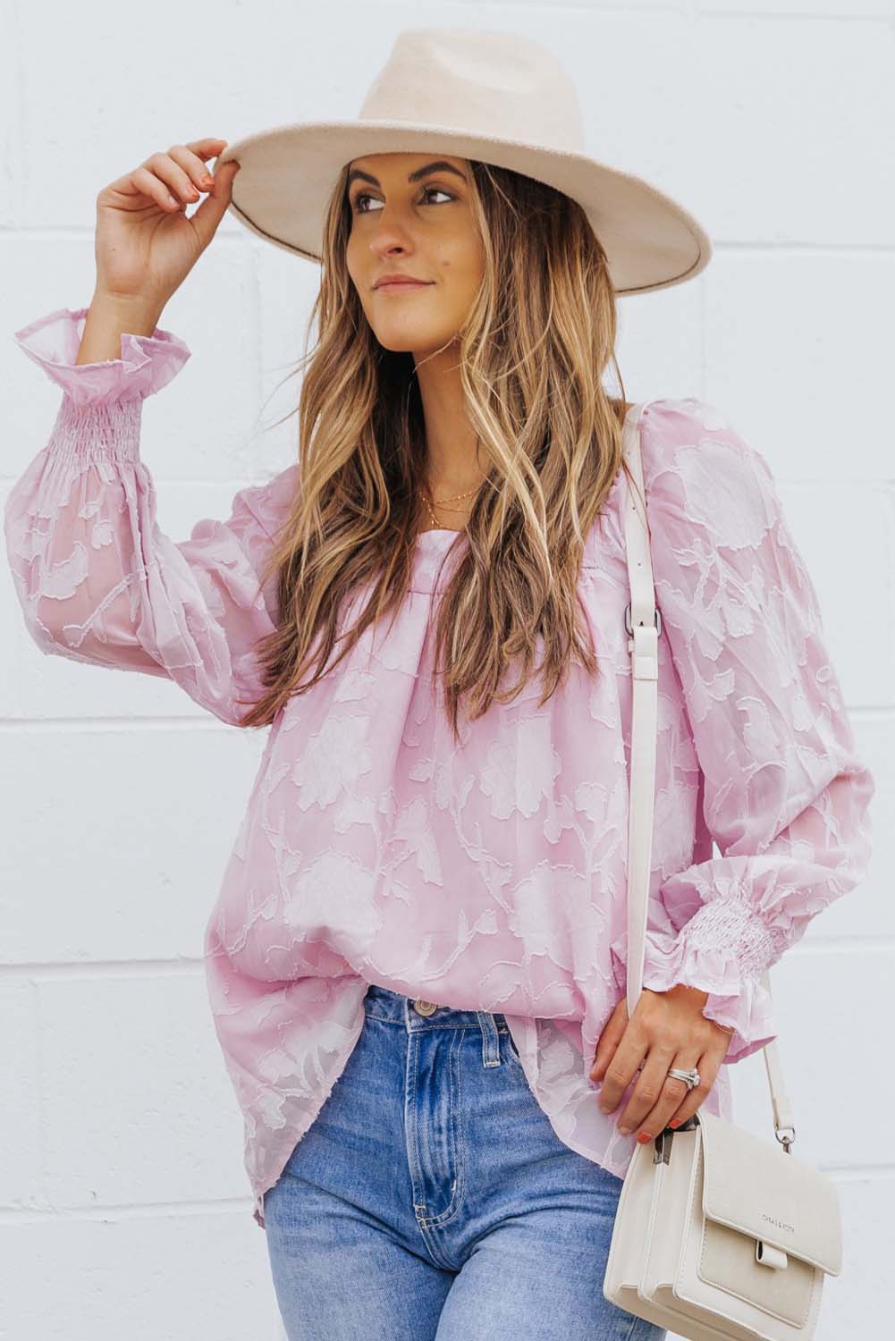 Square Neck Floral Textured Blouse