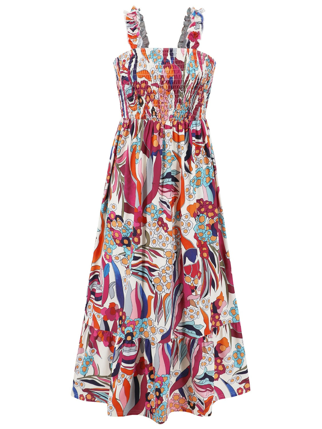 Smocked Printed Square Neck SummerDress