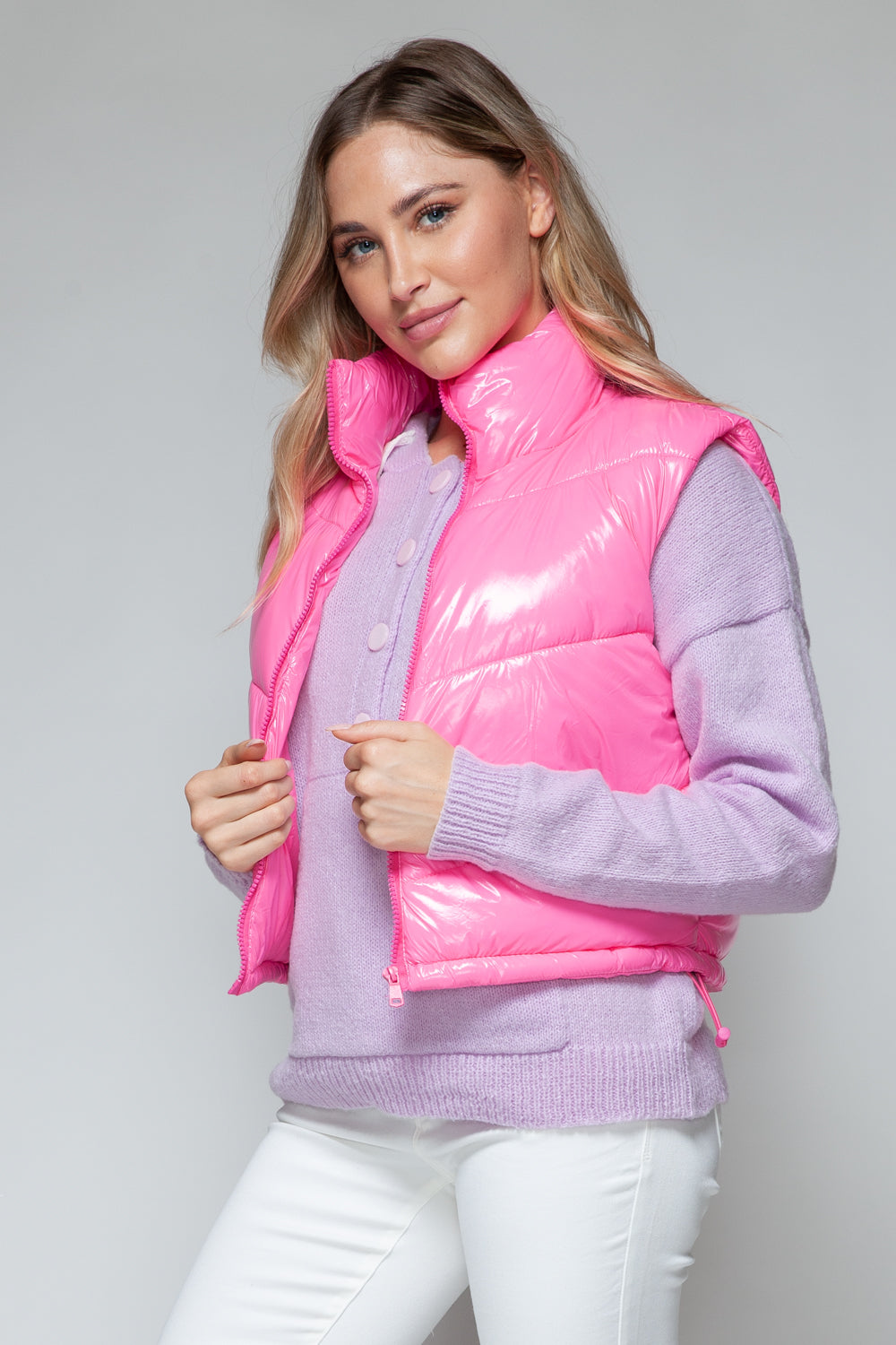 Zip Up Turtleneck Shiny Puffer Vest