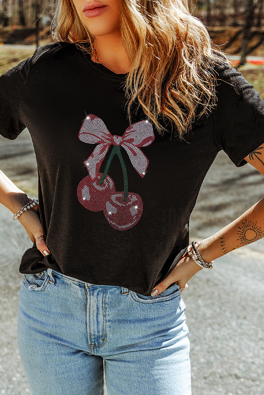 Cherry Graphic Rhinestone T-Shirt