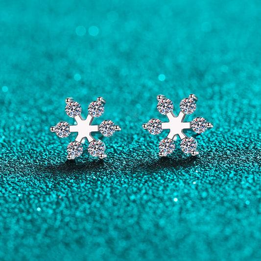 Moissanite Sterling Silver Snowflake Shape Earrings