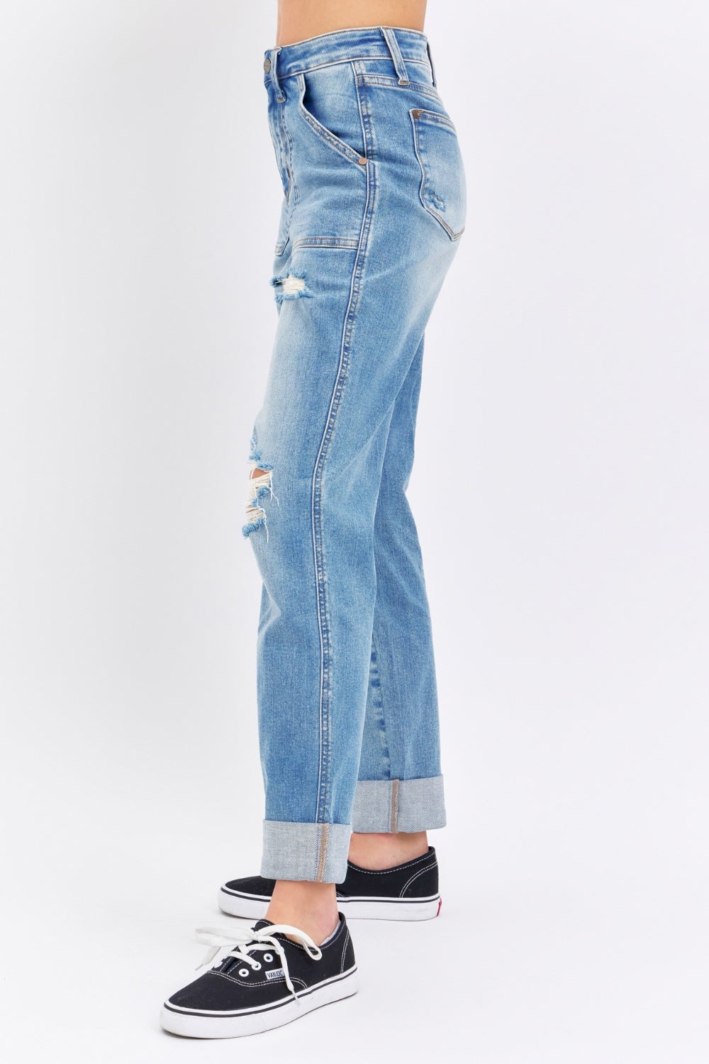 Judy Blue Distressed Straight Jeans with Patch Pockets