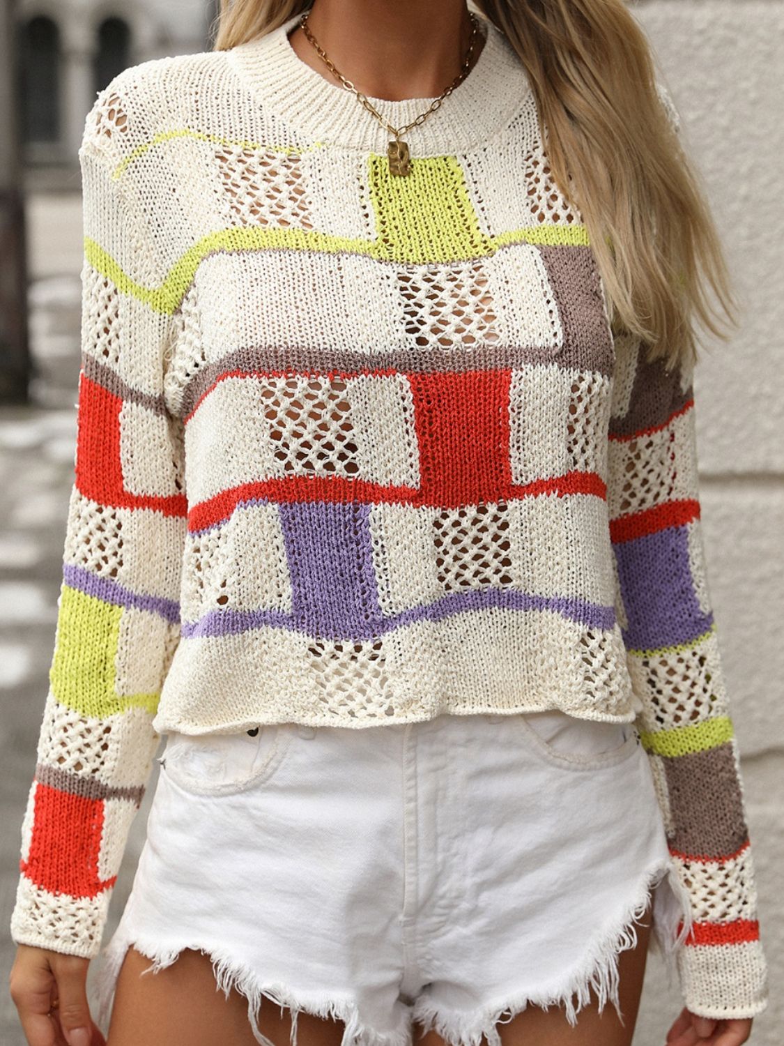 Color Block Round Neck Sweater