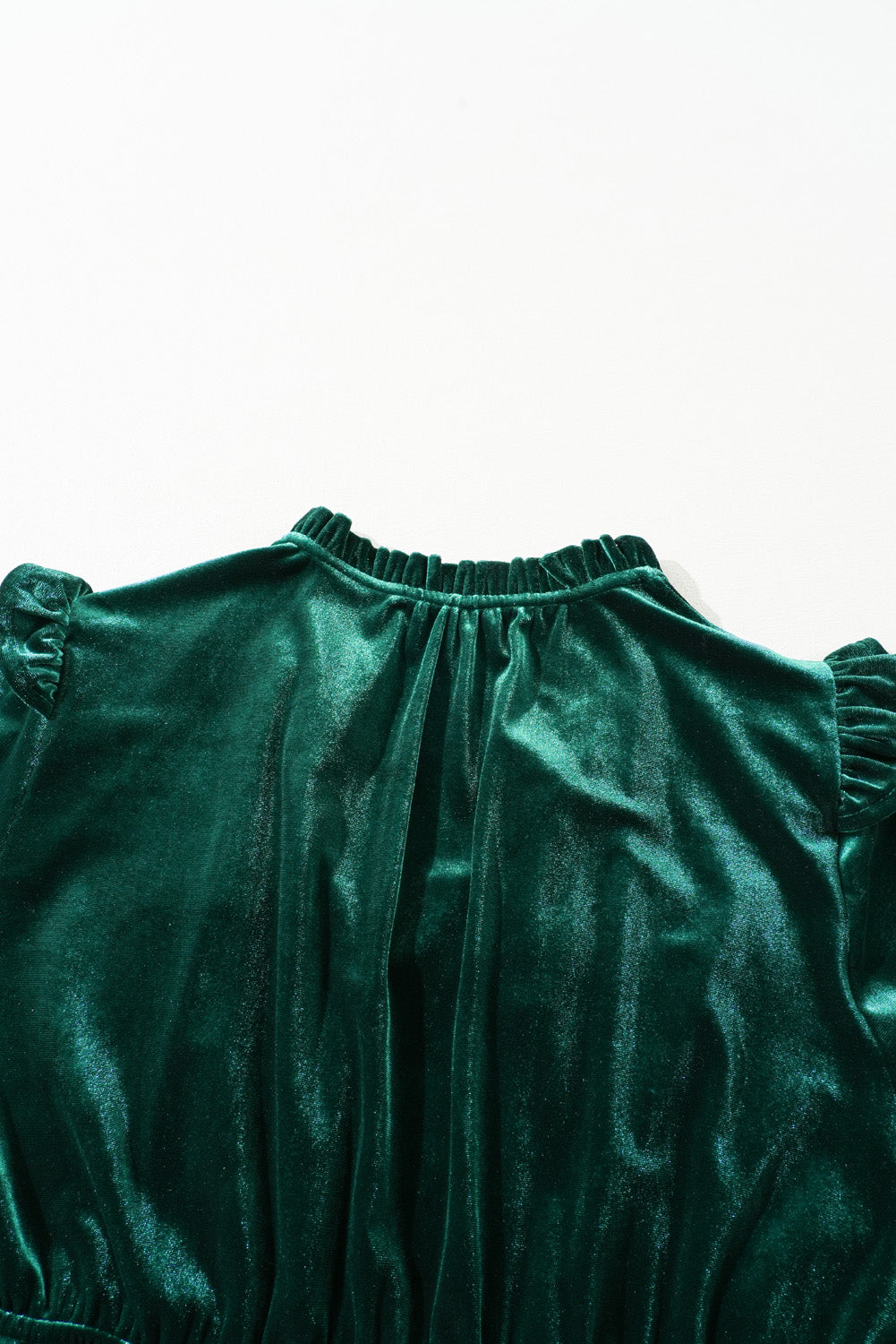 Green Velvet Frille Neck Ruffled Midi Dress