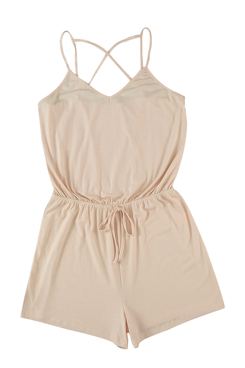 Khaki Spaghetti Straps V Neck Crisscross Back Romper