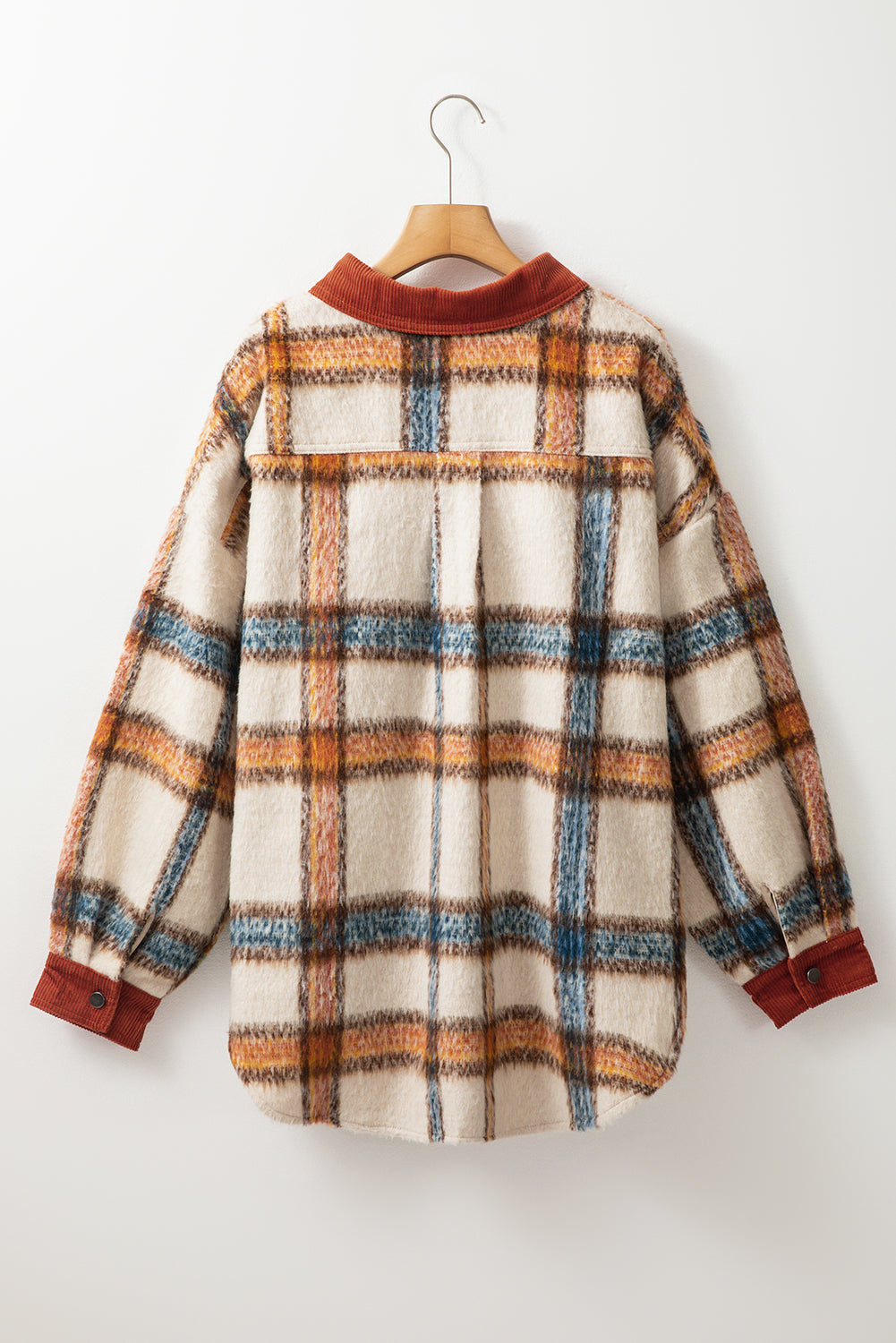 Brown Plaid Print Collared Buttoned Jacket