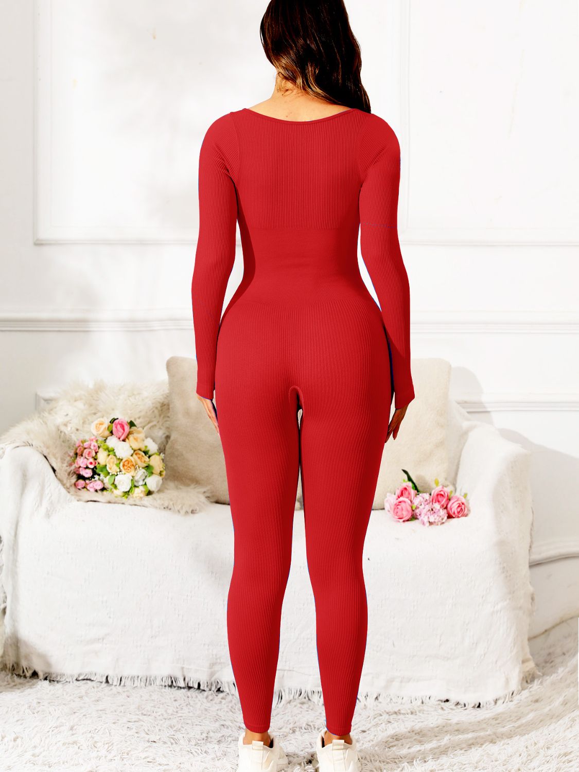 Scoop Neck Long Sleeve Active Jumpsuit