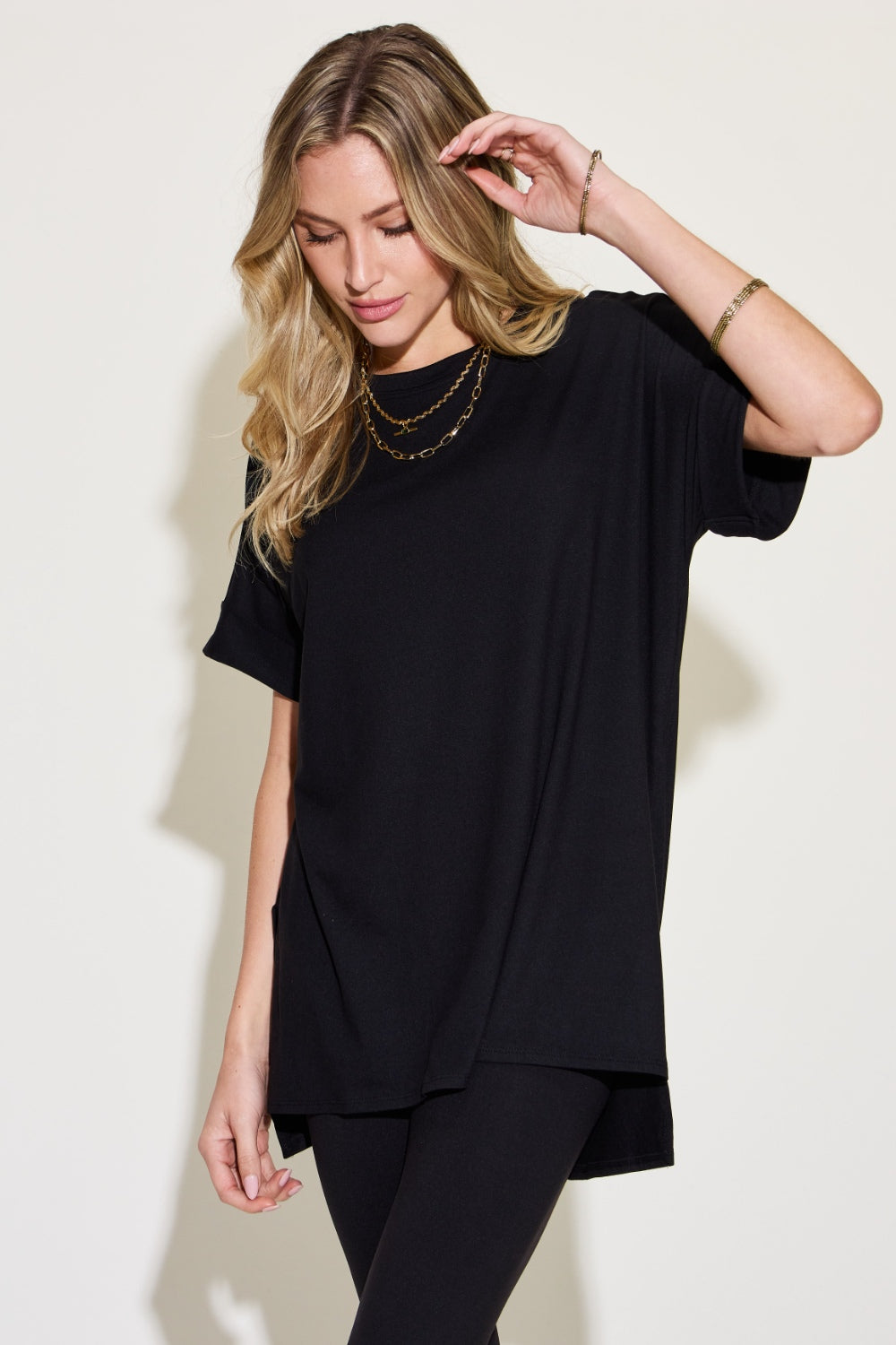 Short Sleeve Slit T-Shirt and Leggings Lounge Set