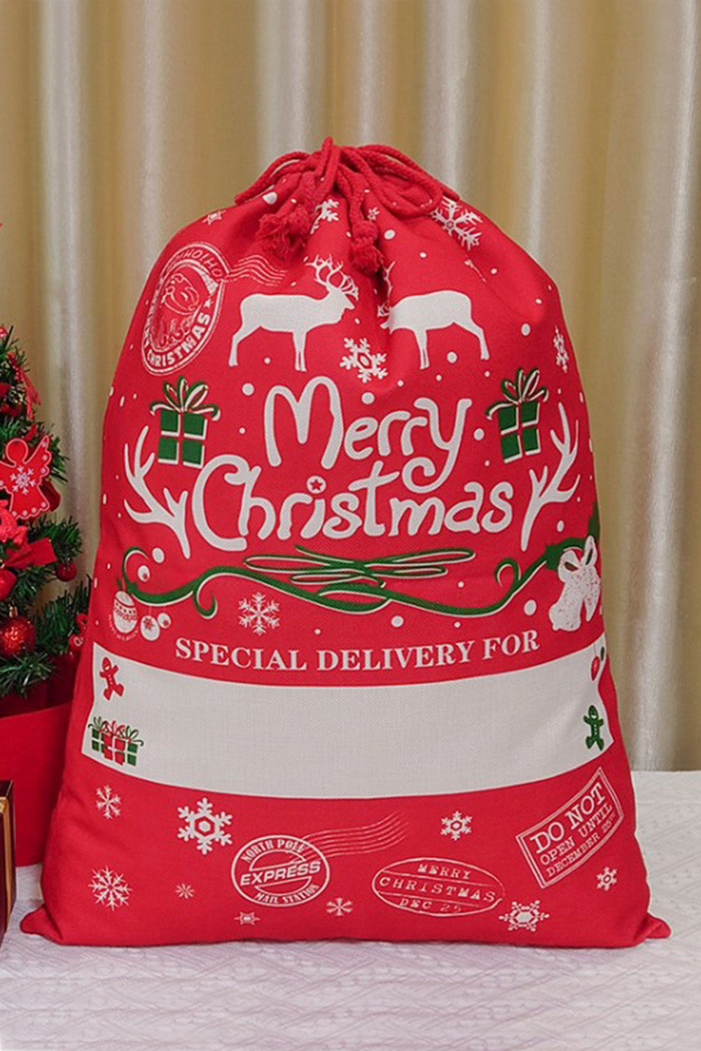 Fiery Red Christmas Drawstring Large Gift Bag 50*66cm