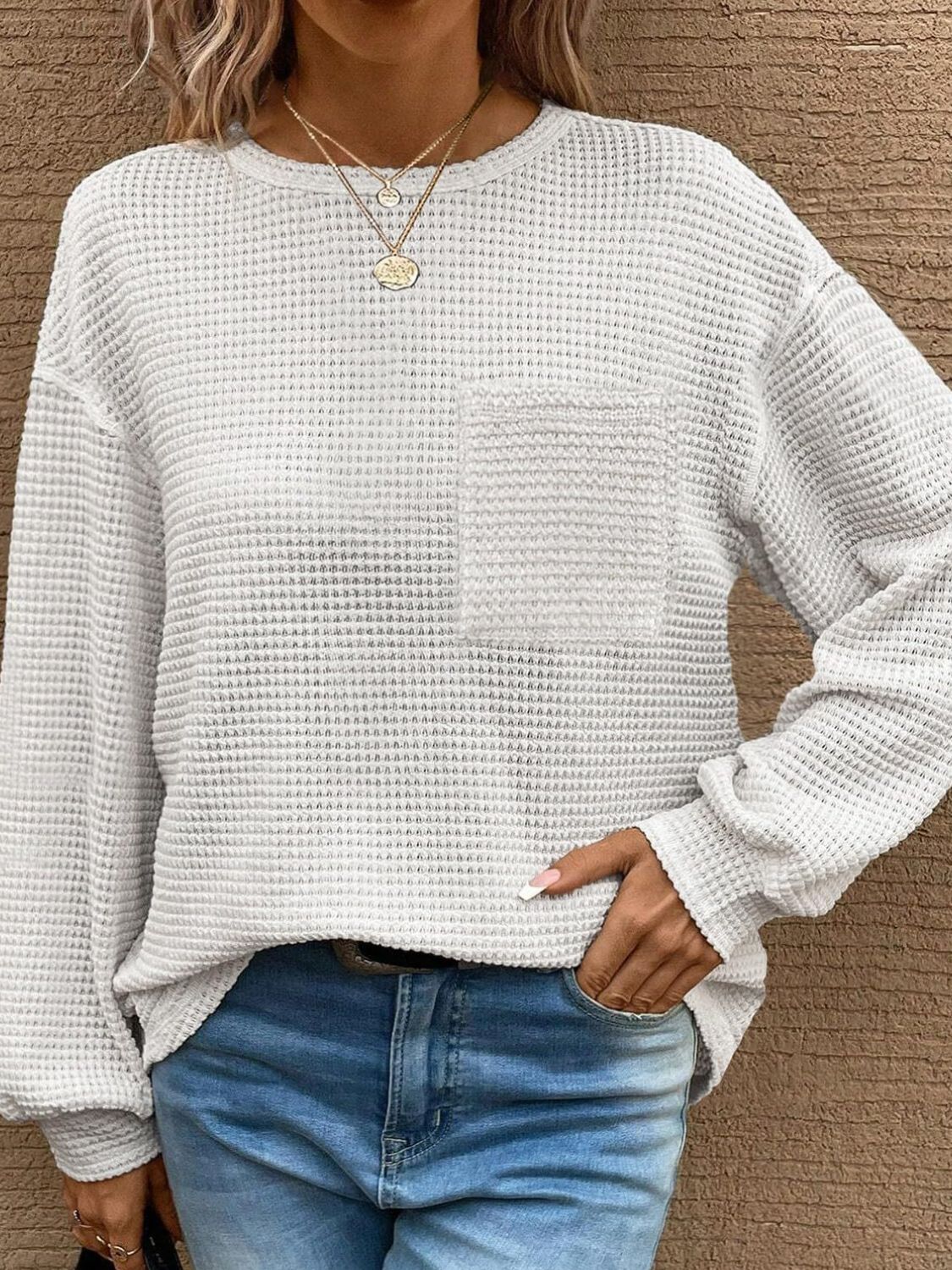 Waffle Knit Long Sleeve T-Shirt