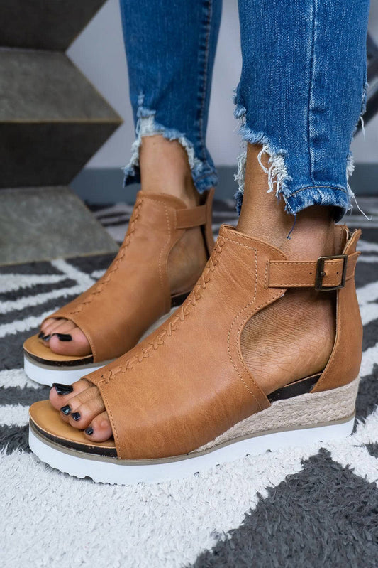 Buckle Strap Wedge Sandals