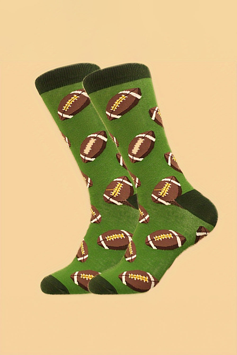 Green Rugby Football Print Mid-length Socks