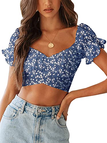 Women's Ruffle Short Sleeve Tie Up Back Crop Top