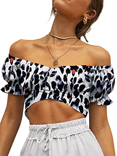 Women's Ruffle Short Sleeve Tie Up Back Crop Top