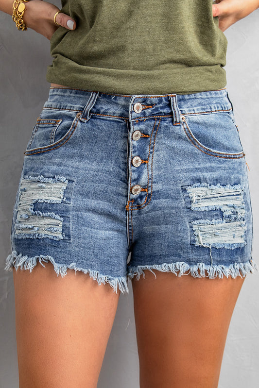 Mid-rise Distressed Denim Shorts