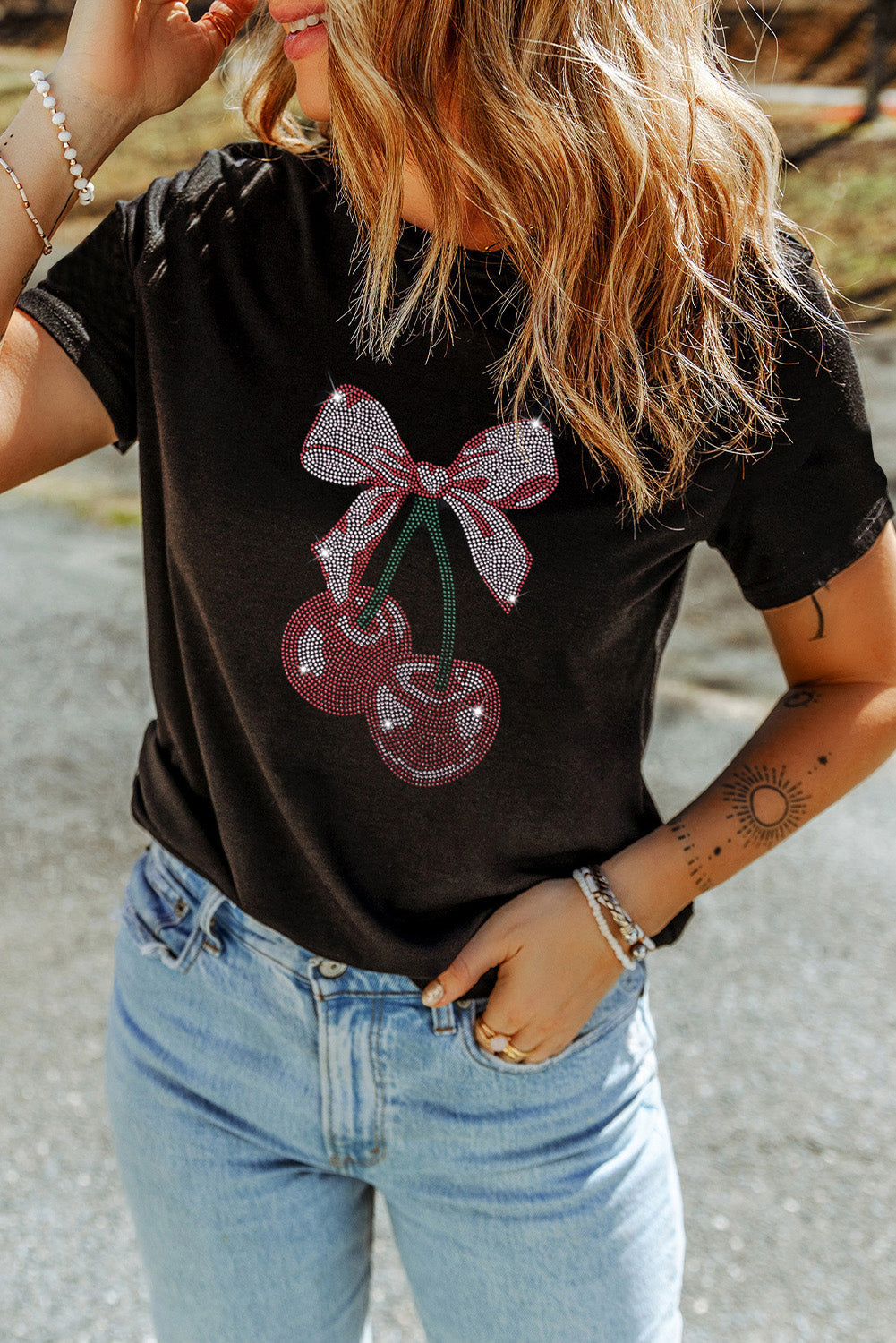 Cherry Graphic Rhinestone T-Shirt