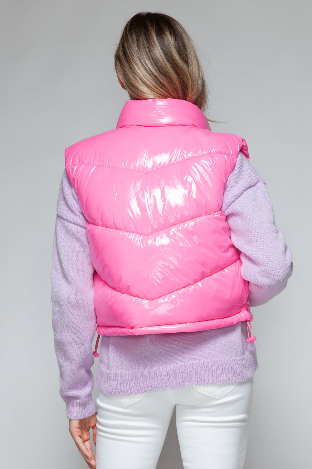 Zip Up Turtleneck Shiny Puffer Vest