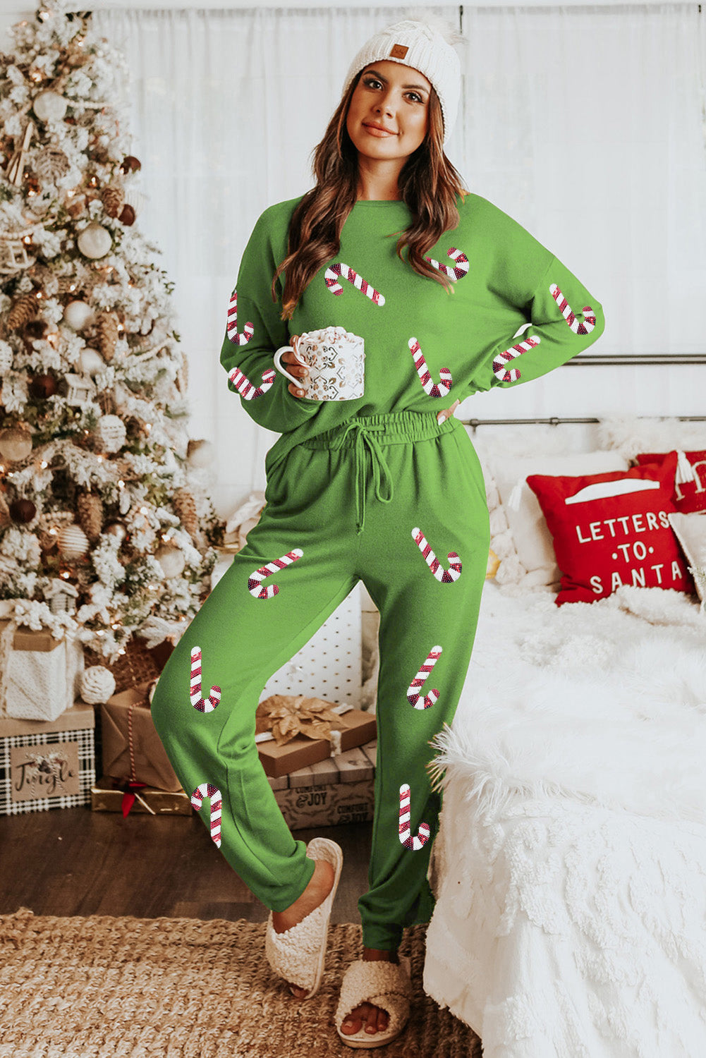 Green Sequined Christmas Cane Lounge Set