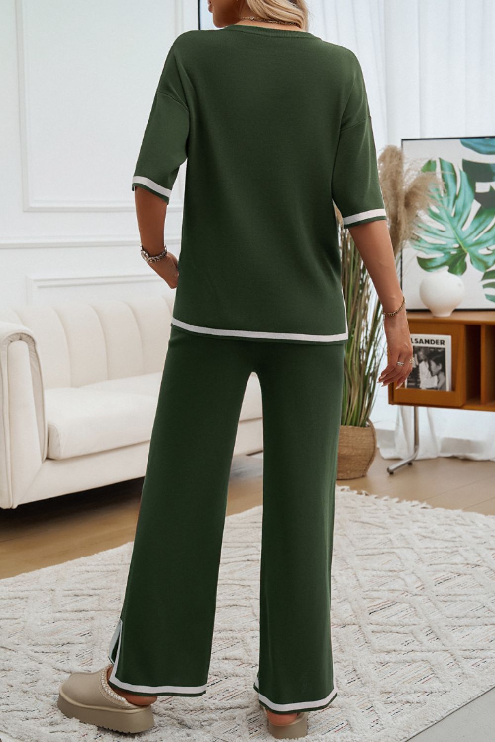 Pocketed Half Sleeve Top and Pants Set