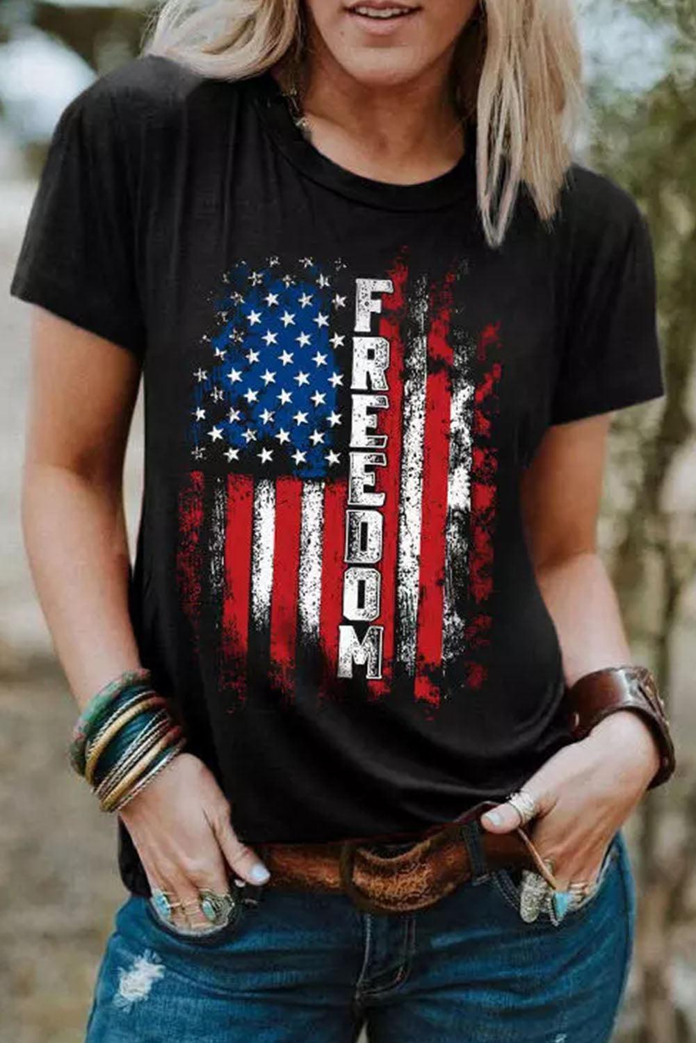 FREEDOM American Flag Print Graphic T Shirt