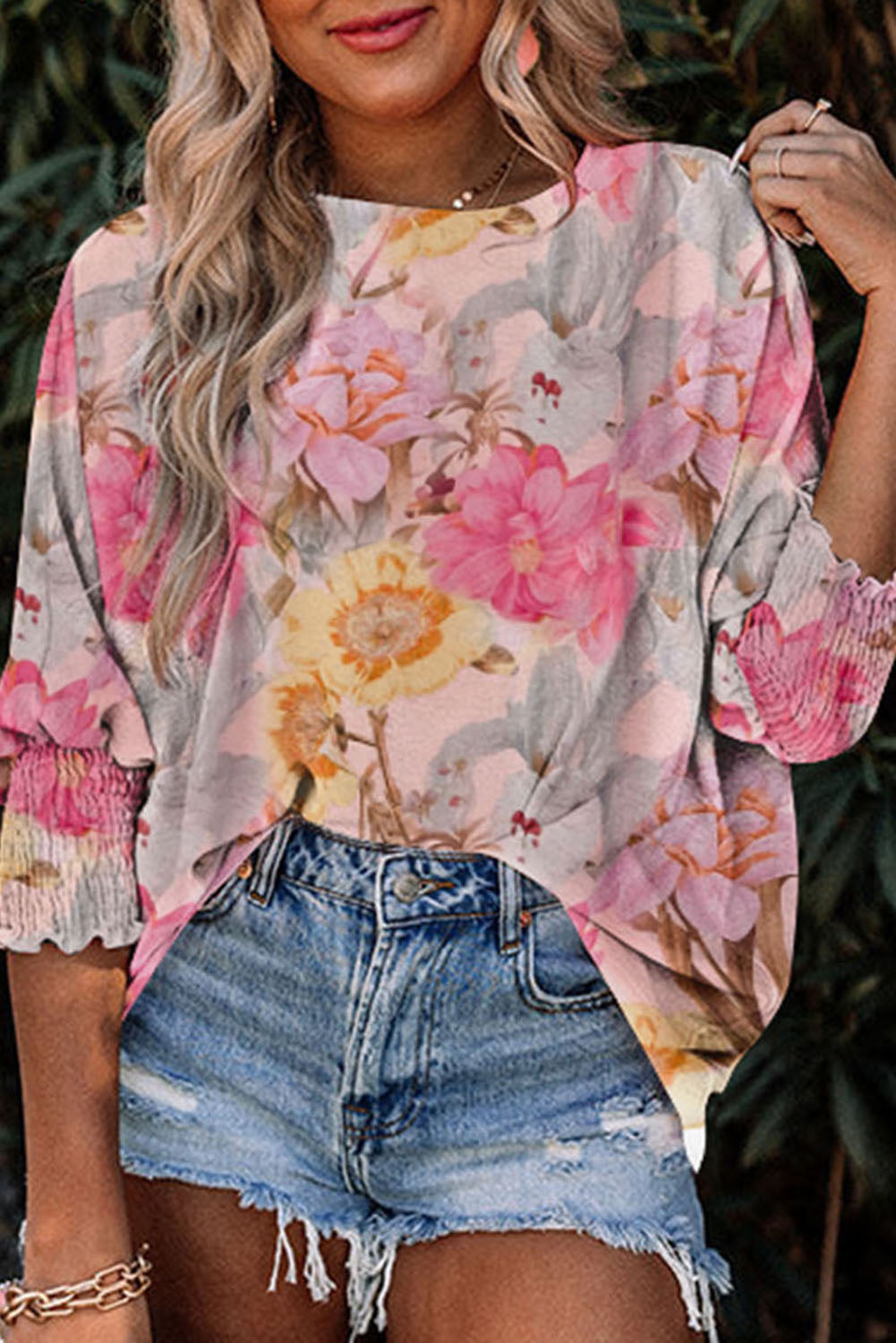 Floral Print Tassel Tie Short Sleeve Blouse