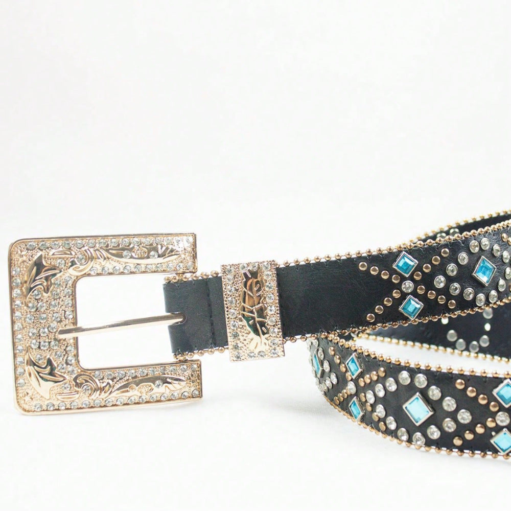 Rhinestone Leather Belt