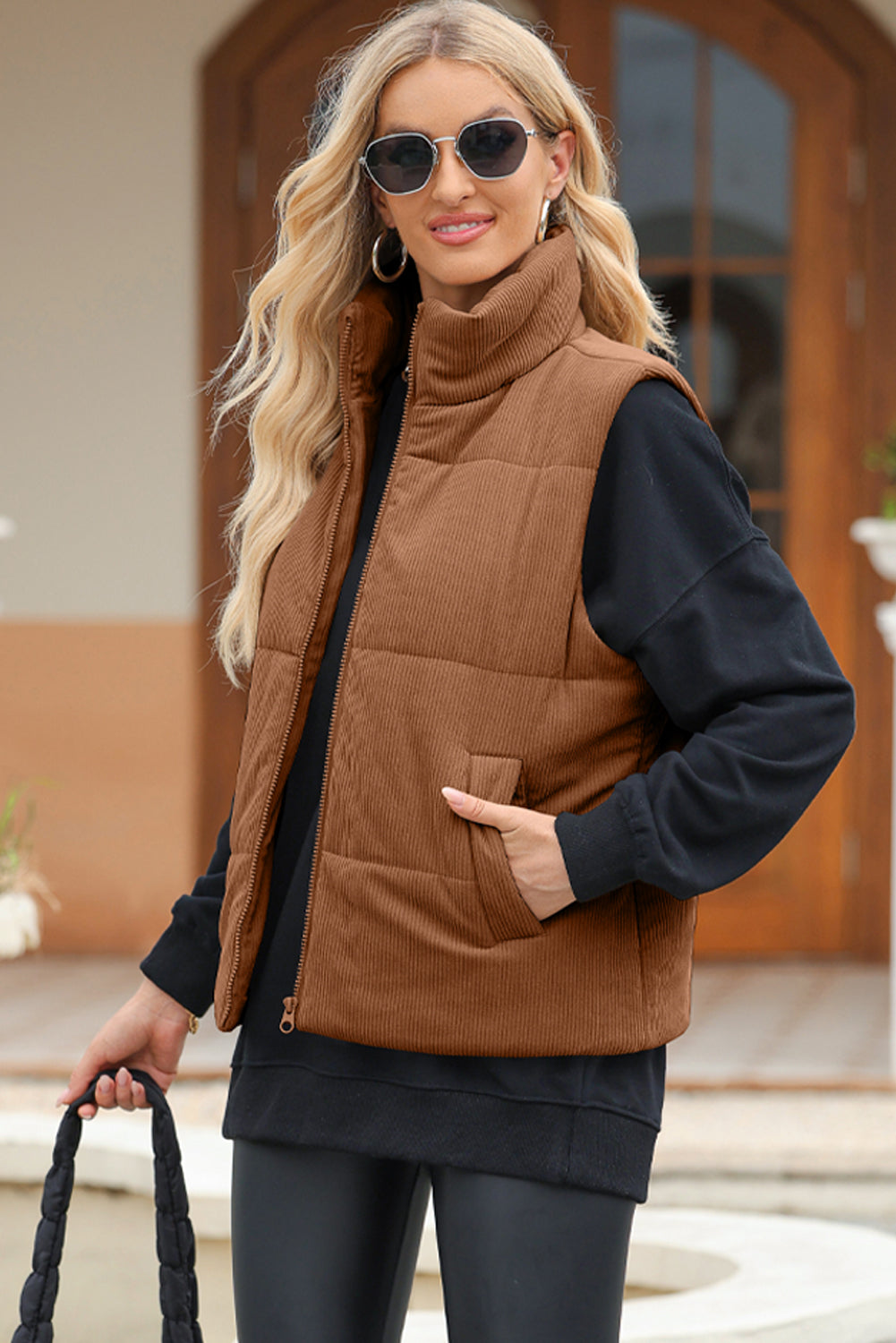 Pocketed Zip Up Puffer Vest