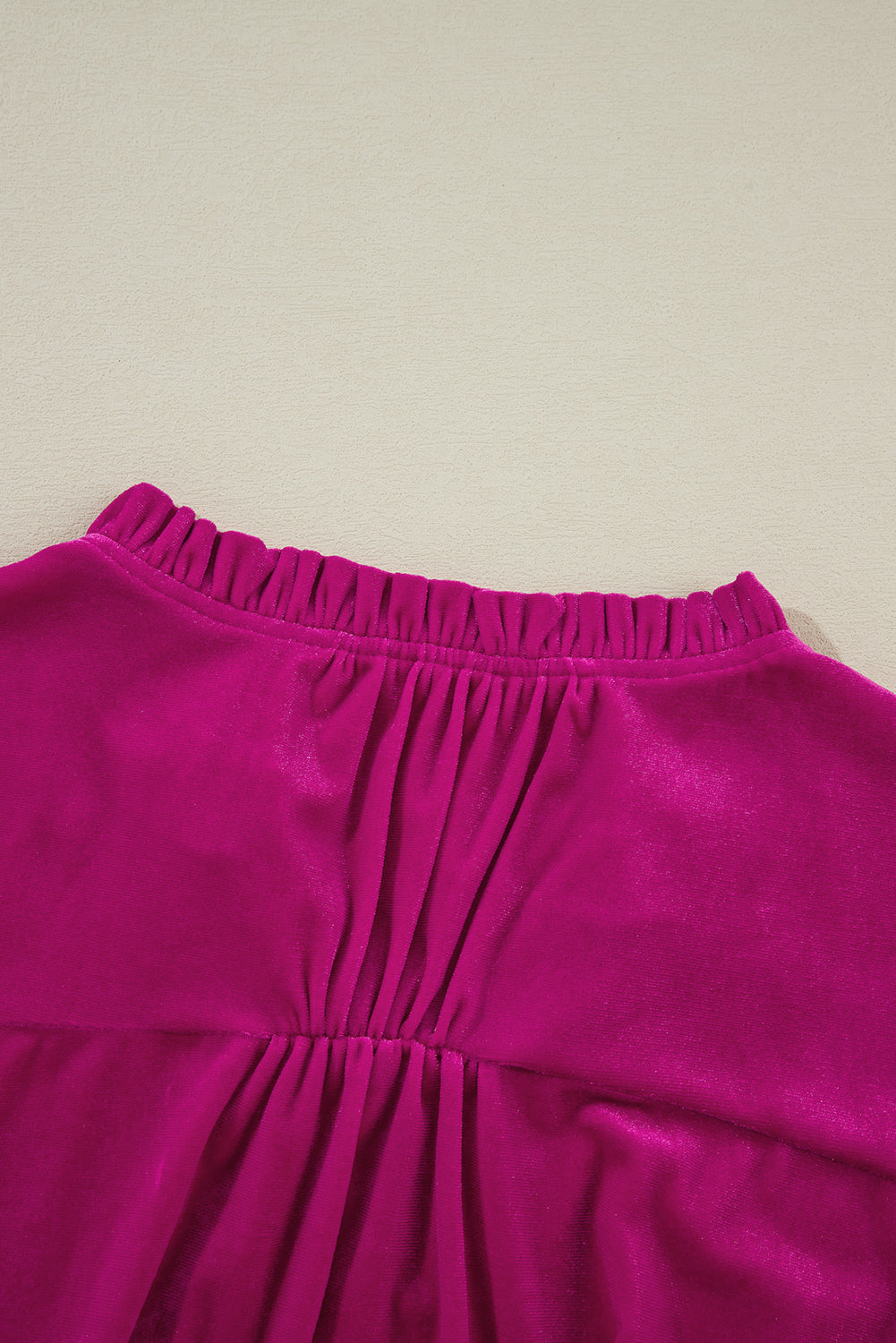 Bright Pink Ruffled Sleeve V Neck Velvet Blouse