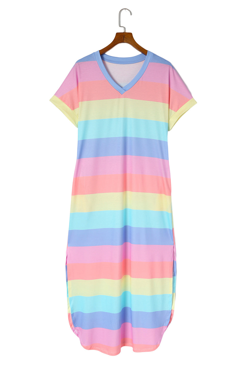 Multicolor Colorblock Pocketed V Neck T-shirt Dress