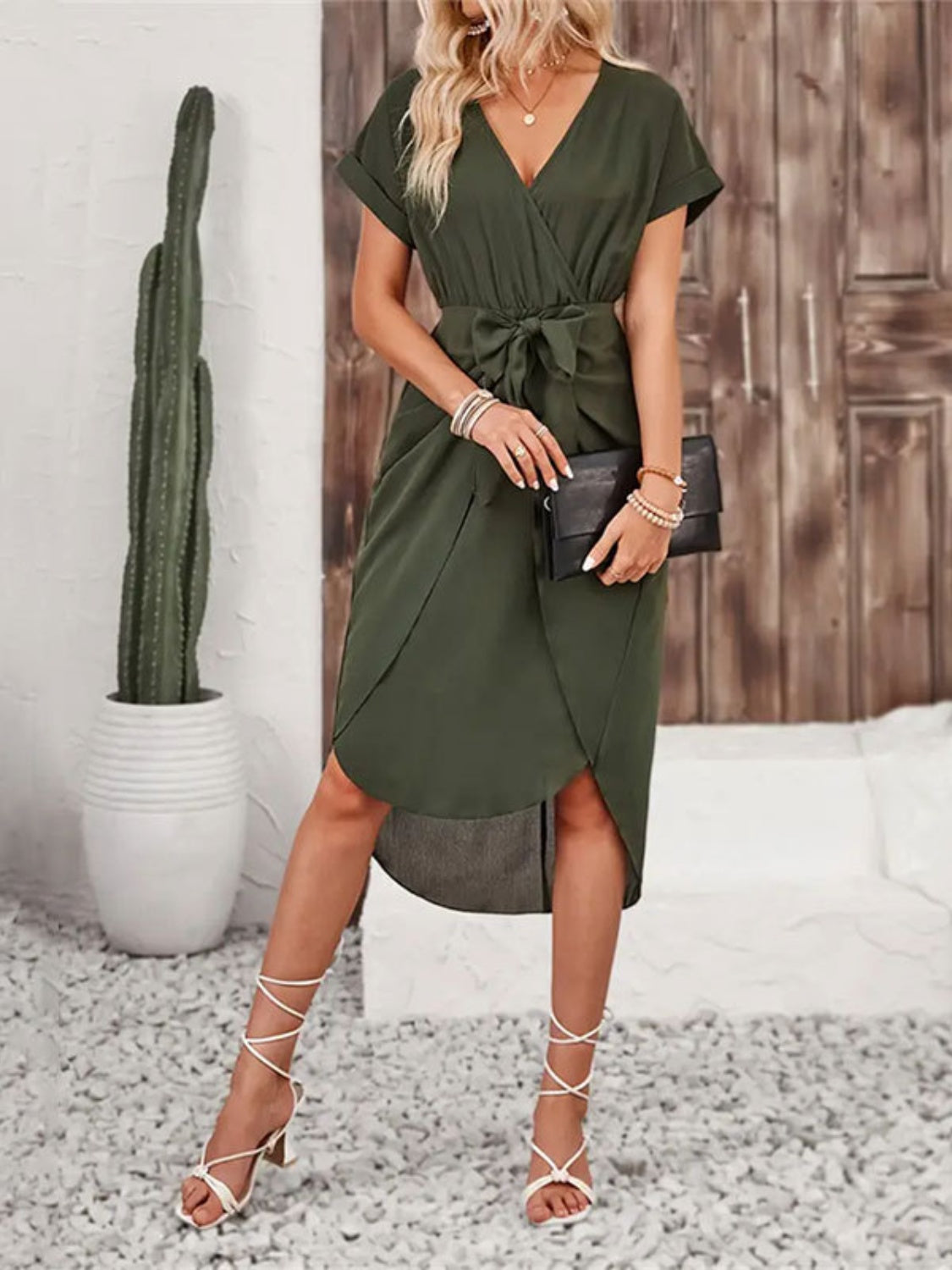 Tied Short Sleeve Dress