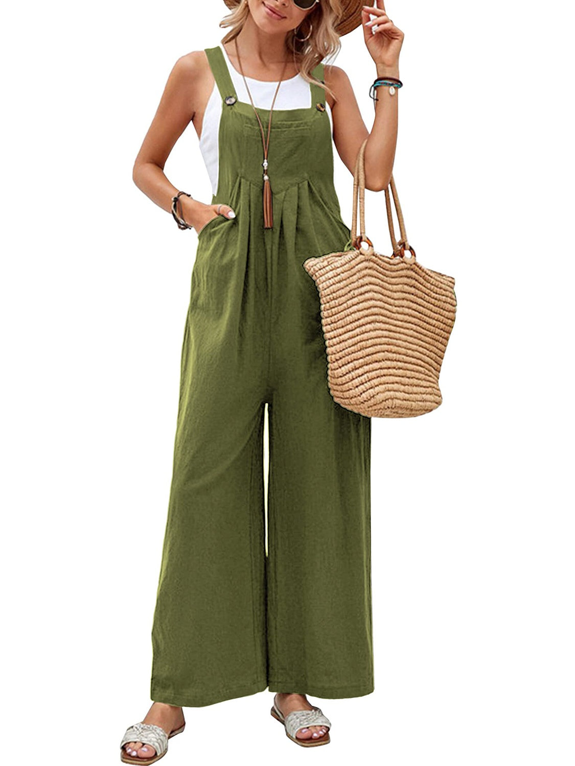 Square Neck Wide Strap Overalls