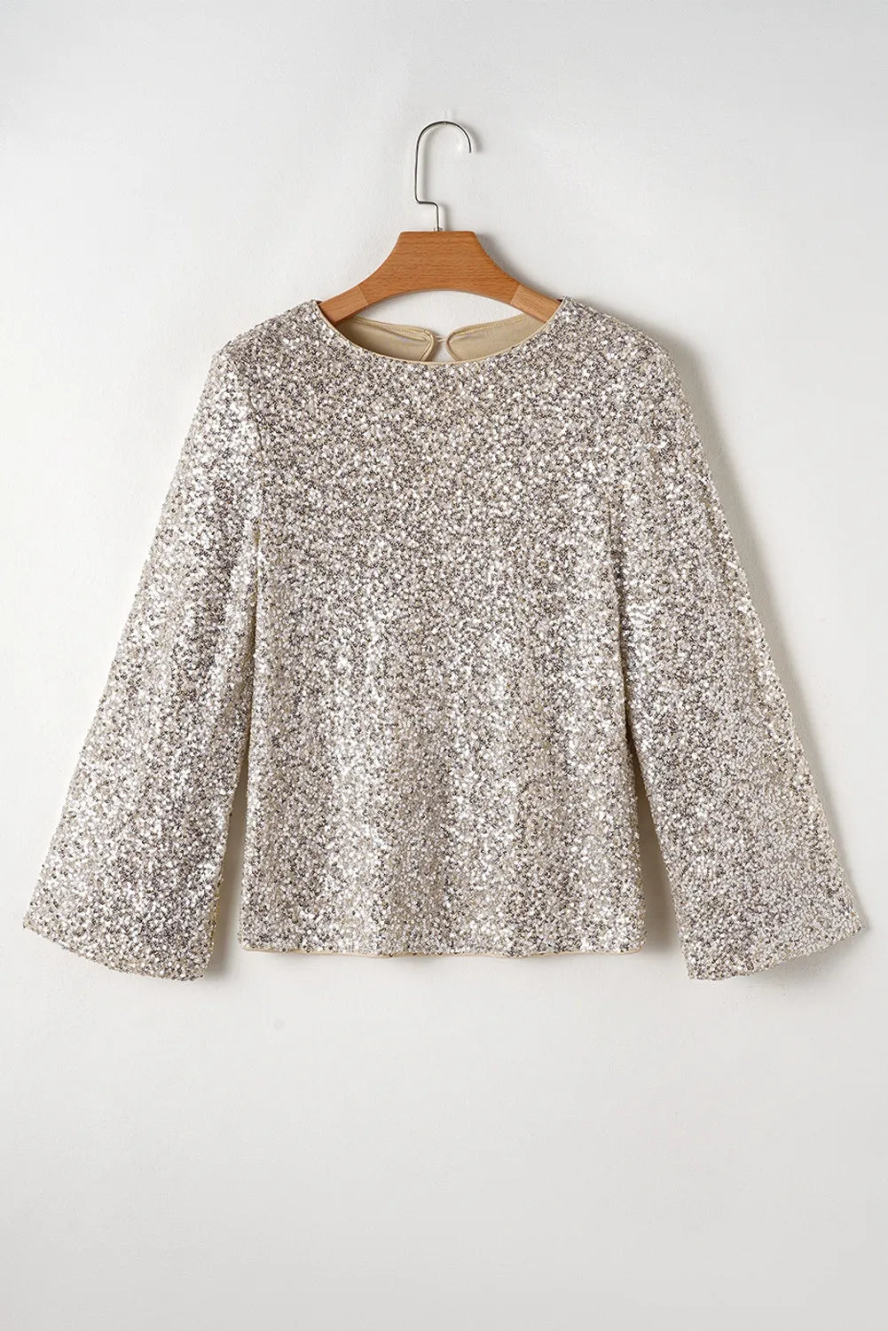 Sequin Round Neck Long Sleeve Blouse