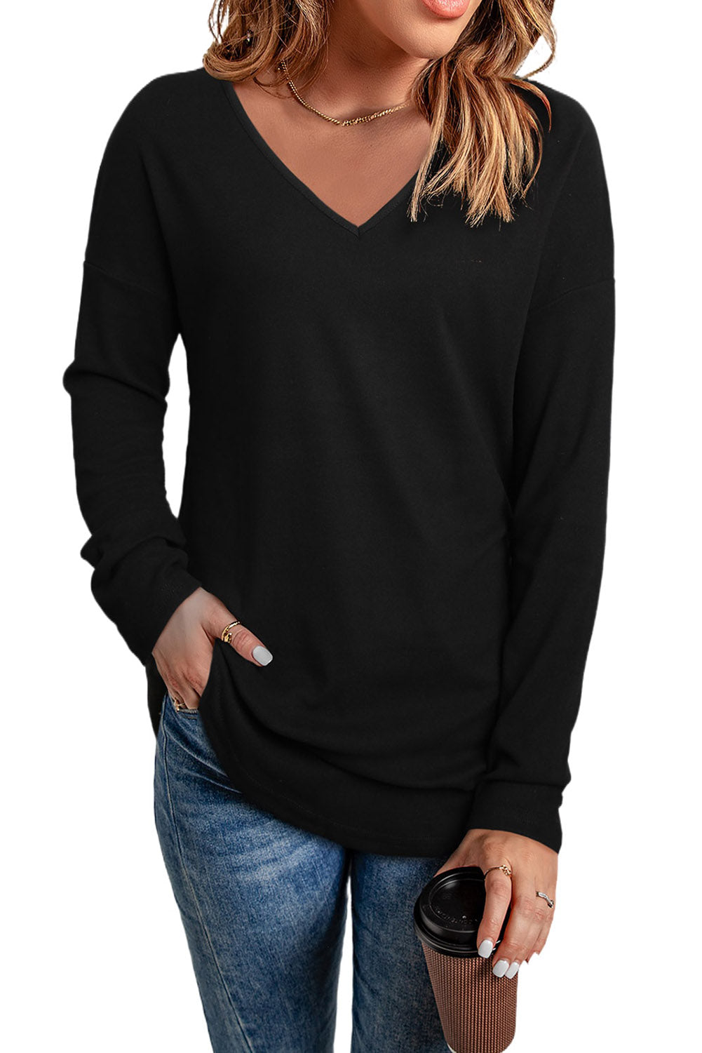 V Neck Long Sleeve Henley