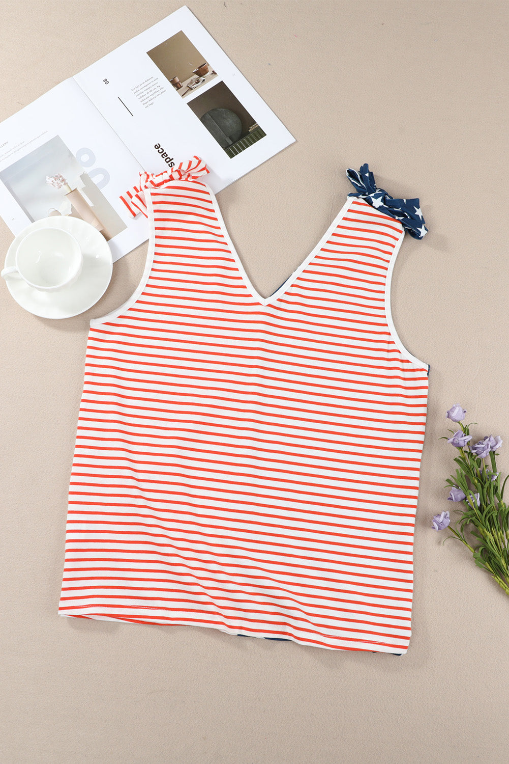 American Flag Color Block Knotted Straps Tank Top