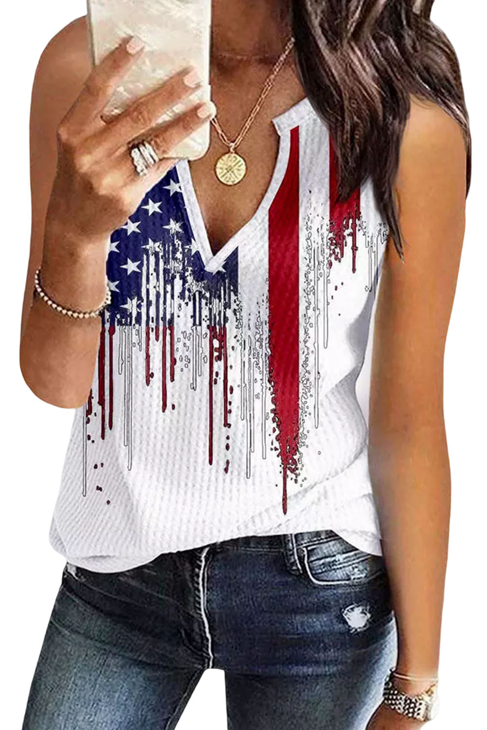 American Flag V Neck Tank Top