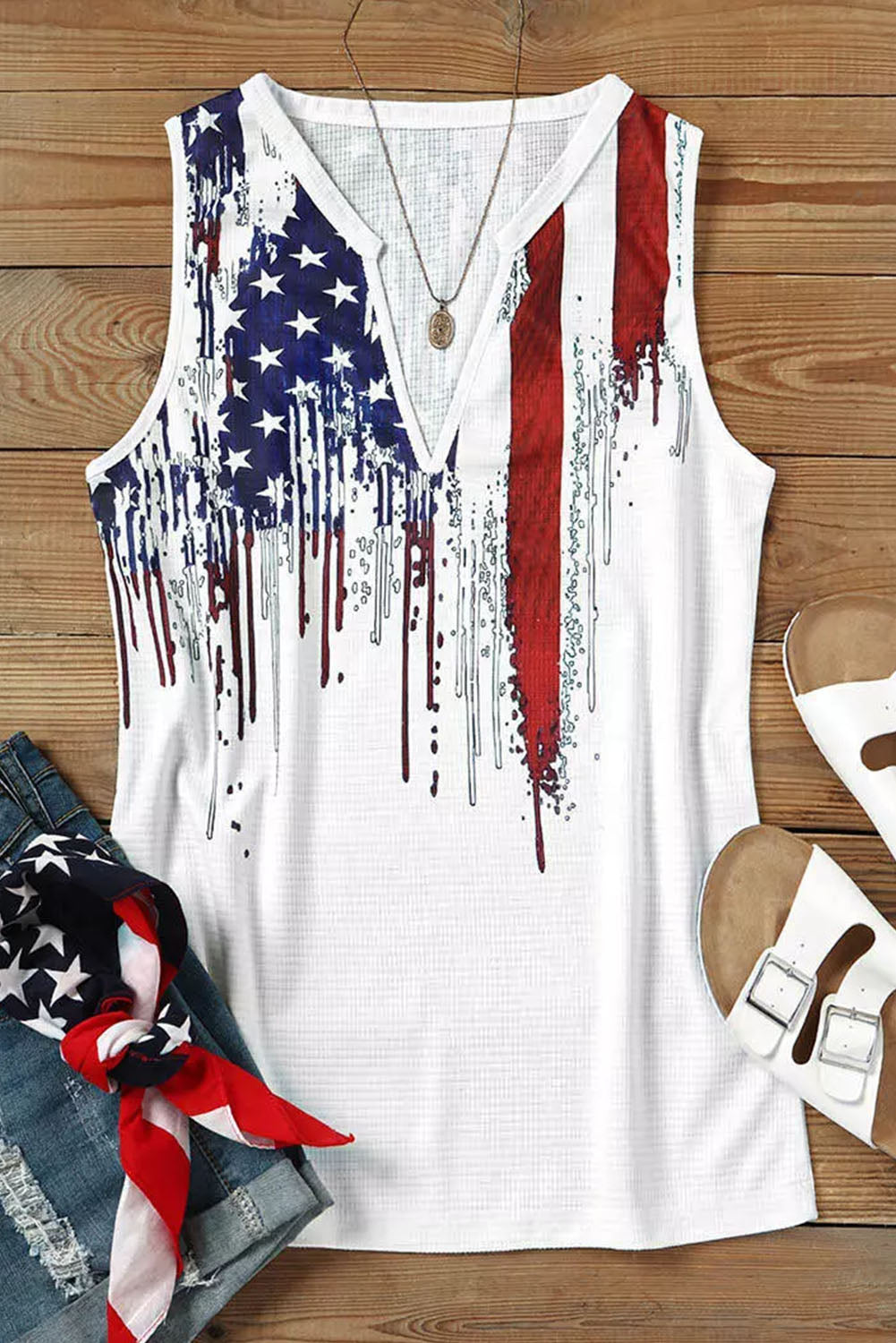 American Flag V Neck Tank Top