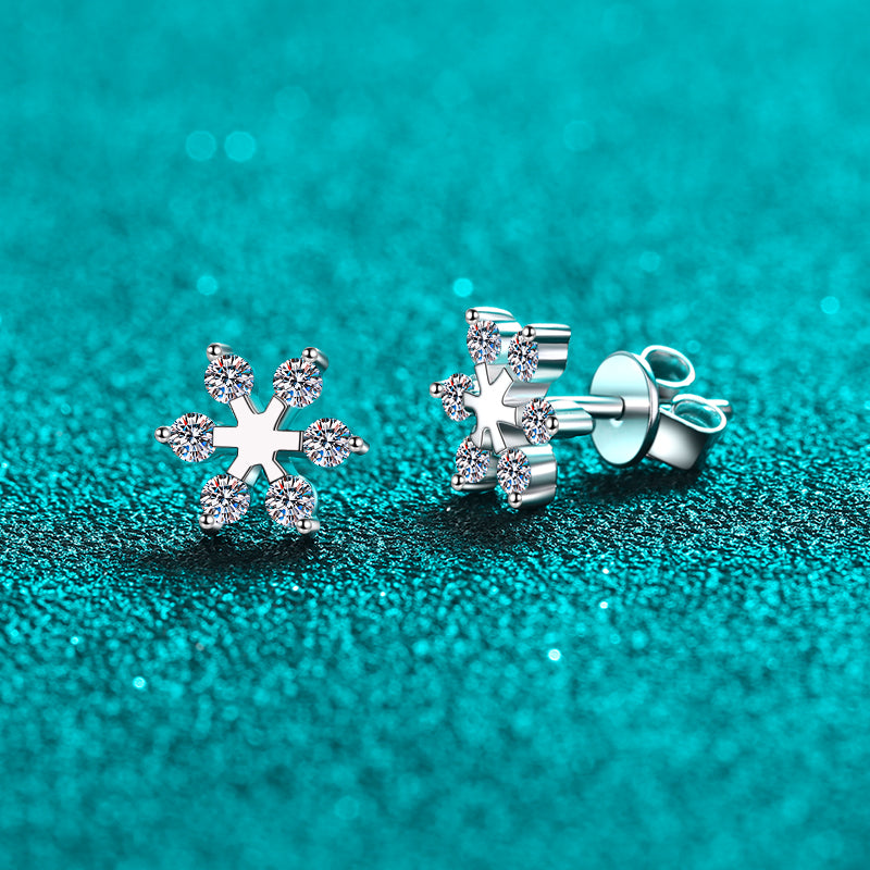 Moissanite Sterling Silver Snowflake Shape Earrings