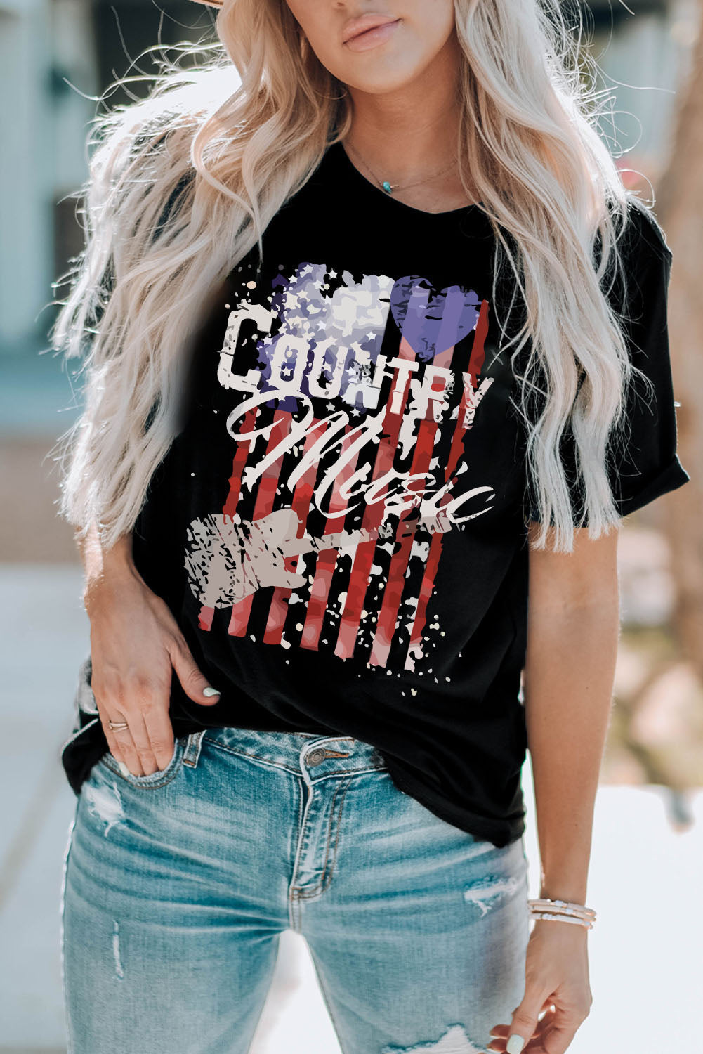 Black Country Music American Flag Graphic T Shirt