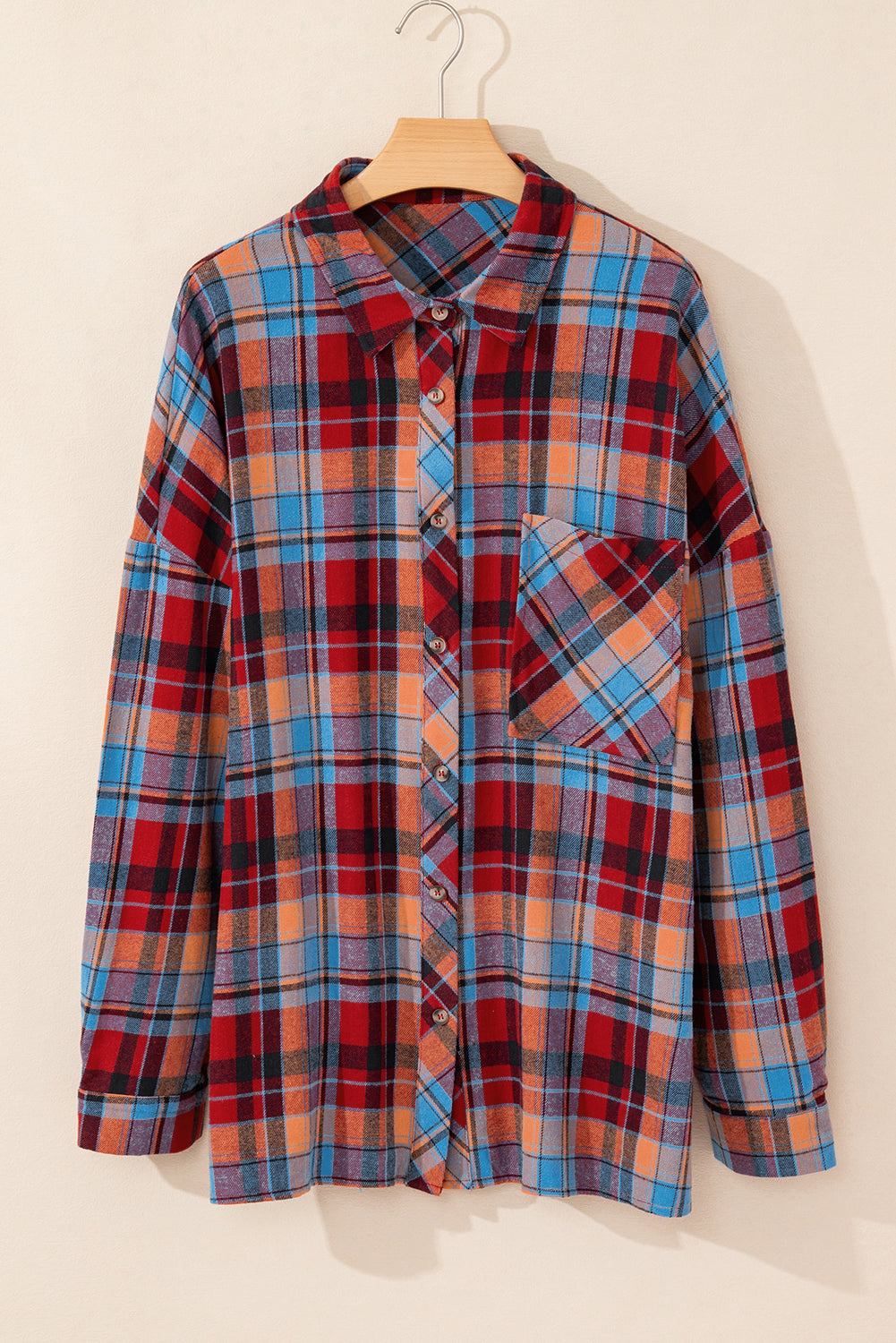 Orange Plaid Print Buttoned Shirt