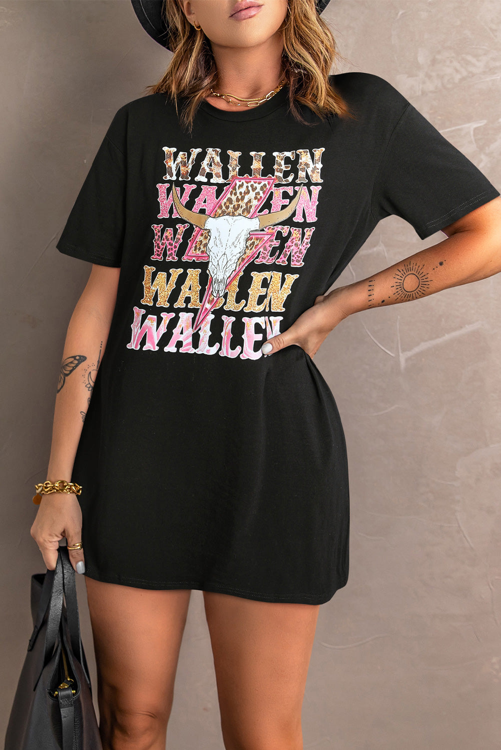 WALLEN Letter Print Animal Graphic Oversized Tee