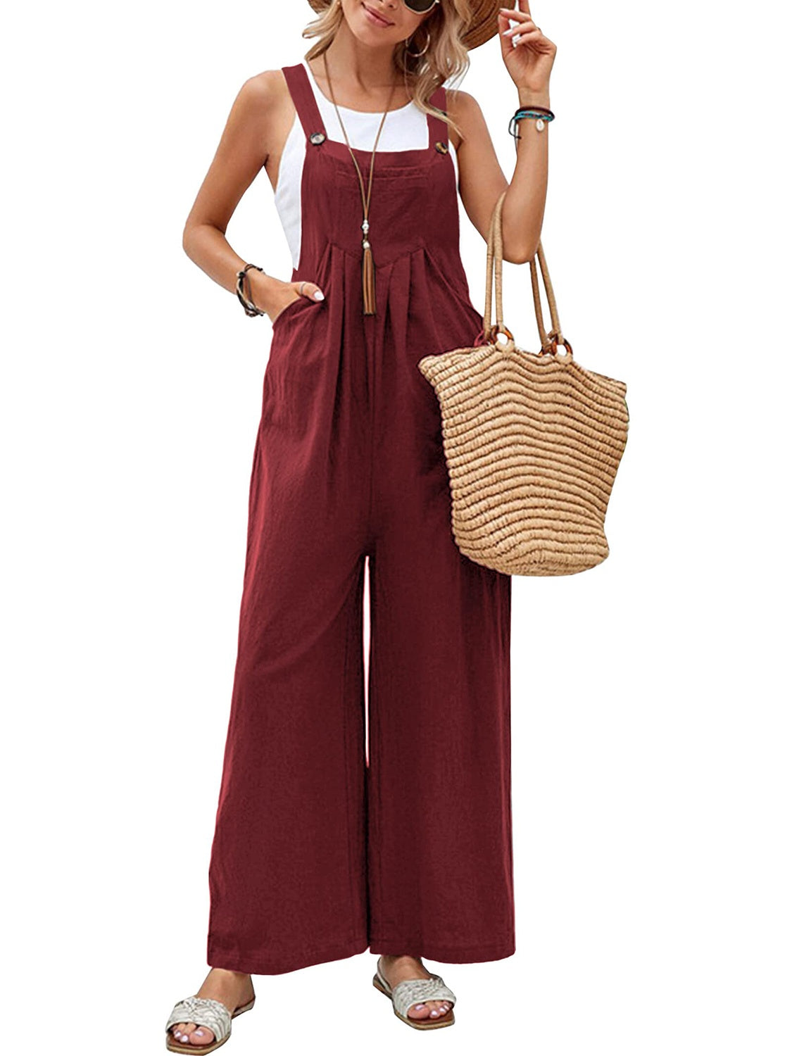 Square Neck Wide Strap Overalls