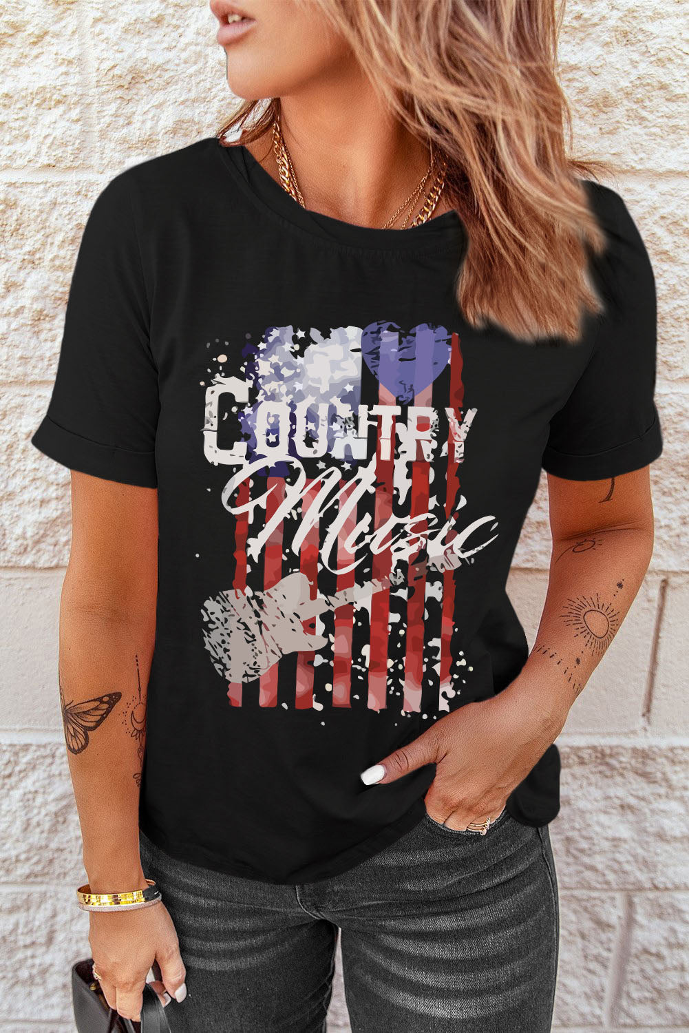 Black Country Music American Flag Graphic T Shirt