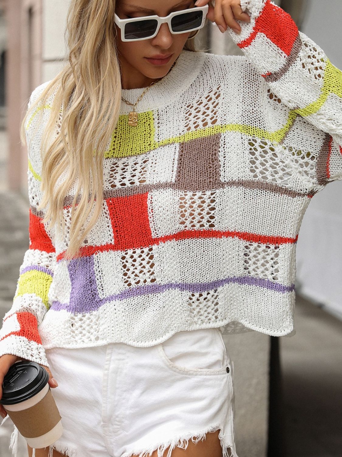 Color Block Round Neck Sweater