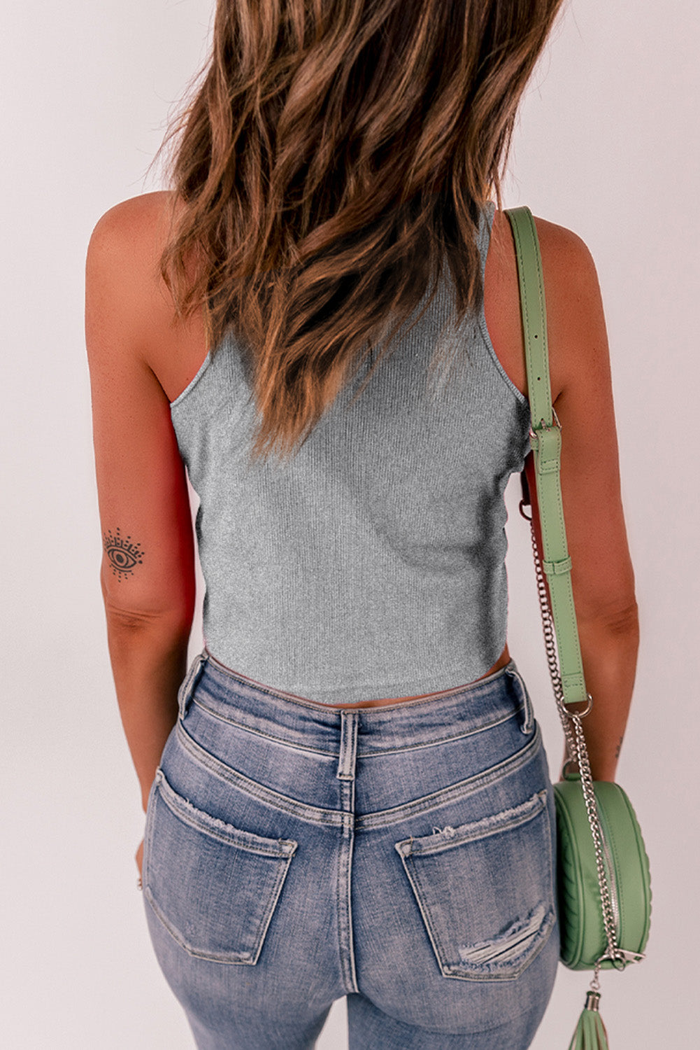 Rib Knit Crew Neck Sleeveless Crop Top